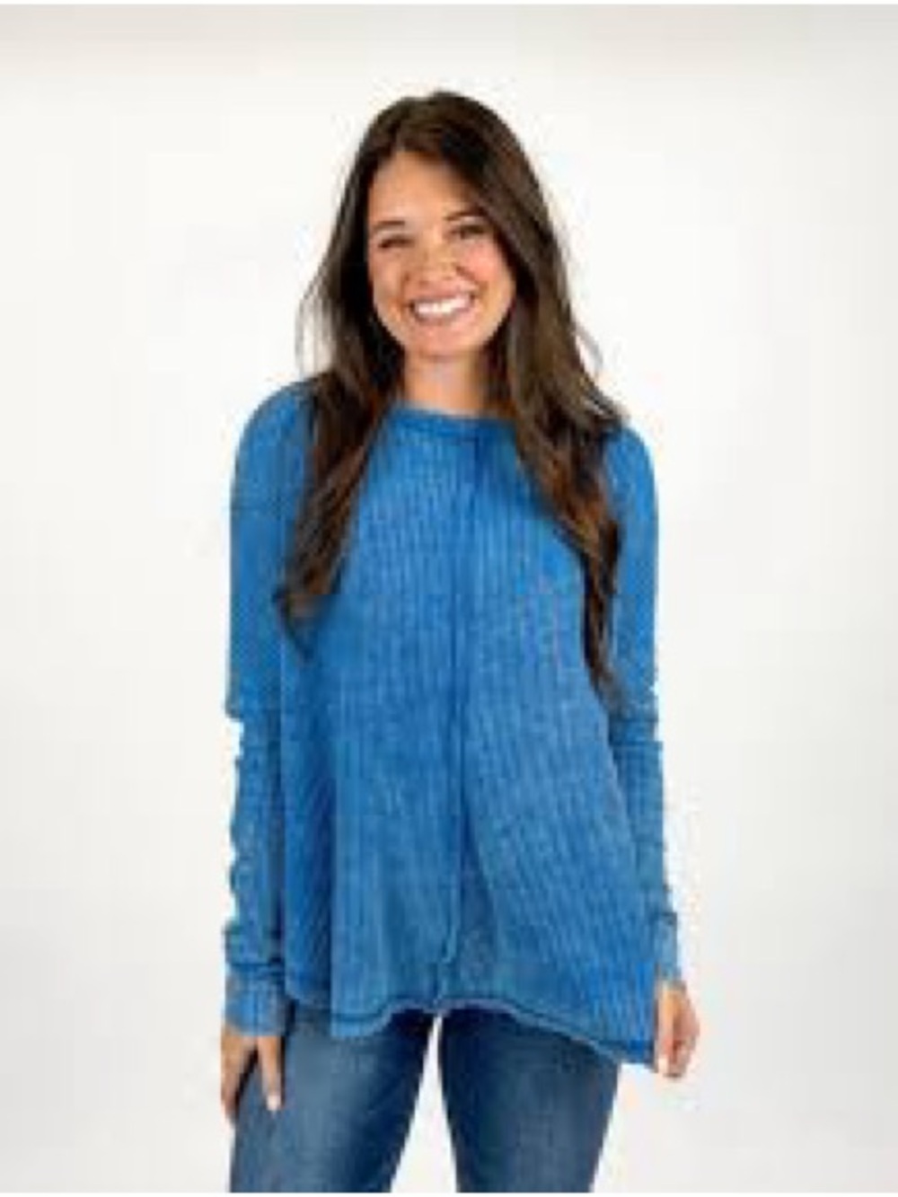 Zenana Outfitters Cornflower Blue Ribbed Long-Sleeve Top